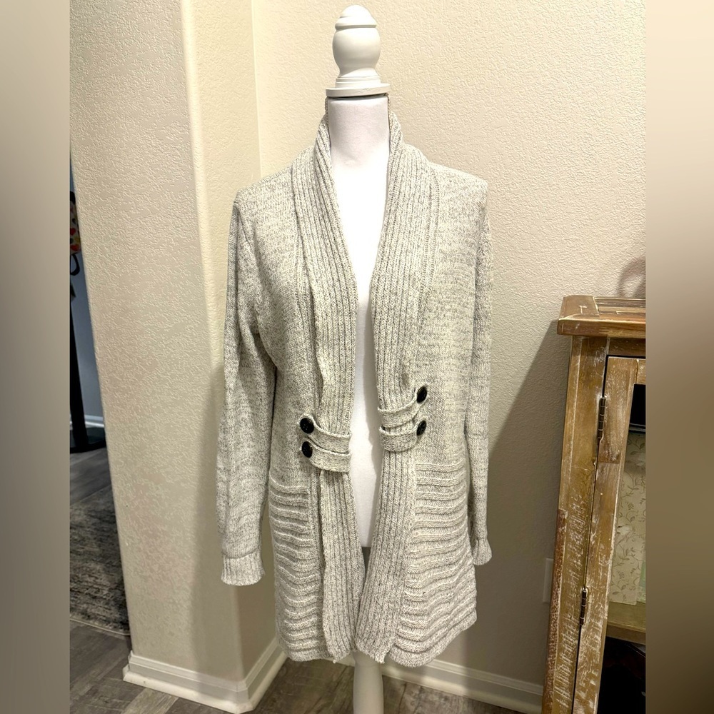 Fortune + Ivy raiden tab detail cardigan, off white, size L